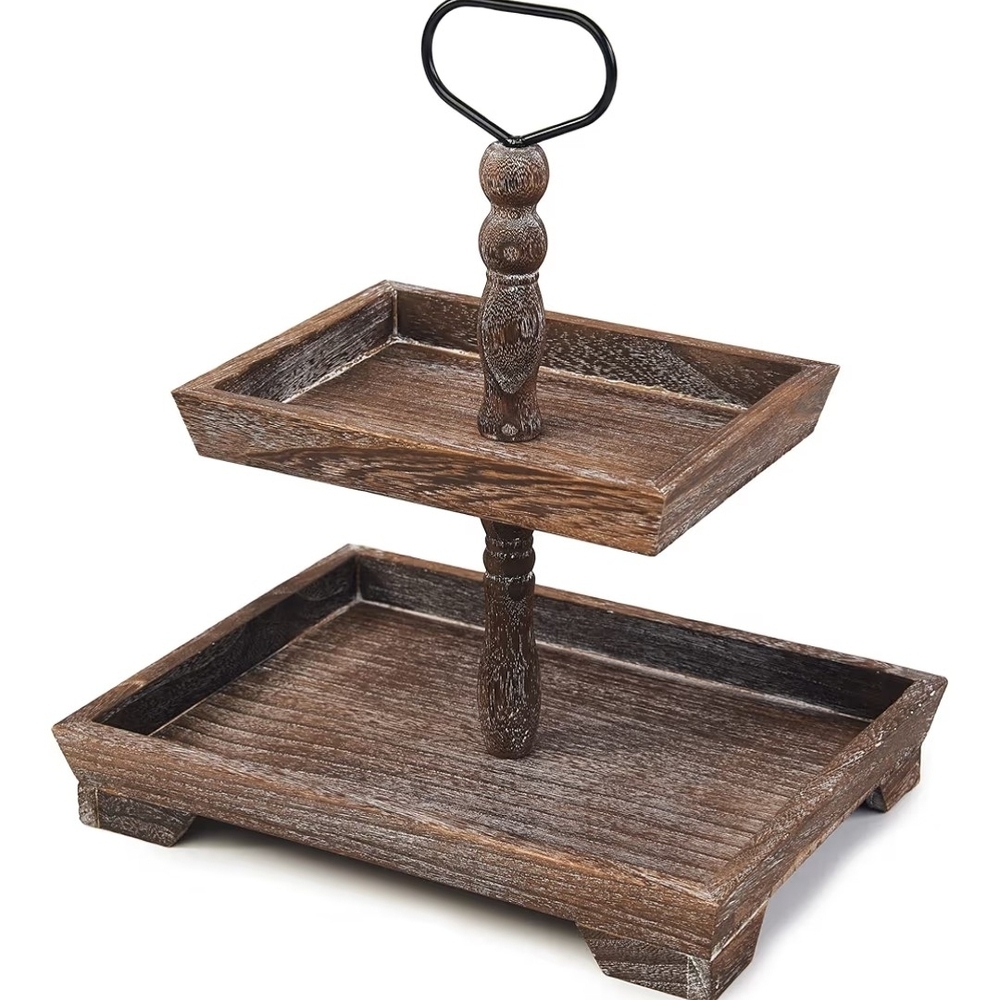 Two-Tier Wooden Serving Tray